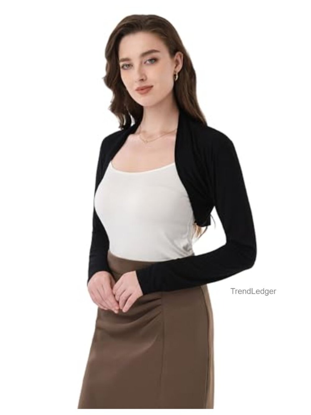Women Ruched Long Sleeve Bolero Shrug Cropped Open Front Cardigan